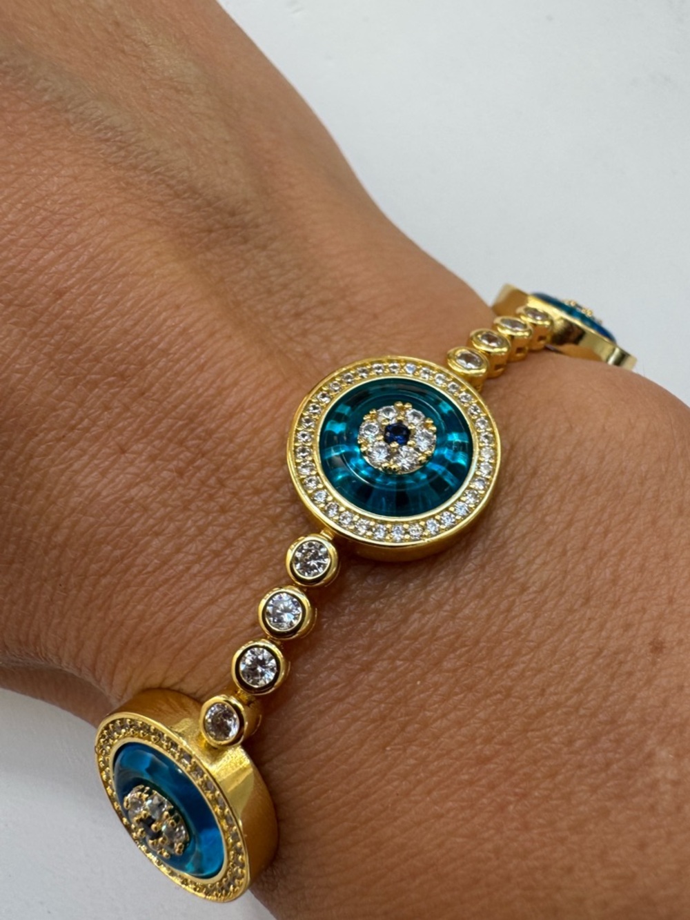 Gold-Plated Blue Crystal Evil Eye Bracelet - Women's Jewelry